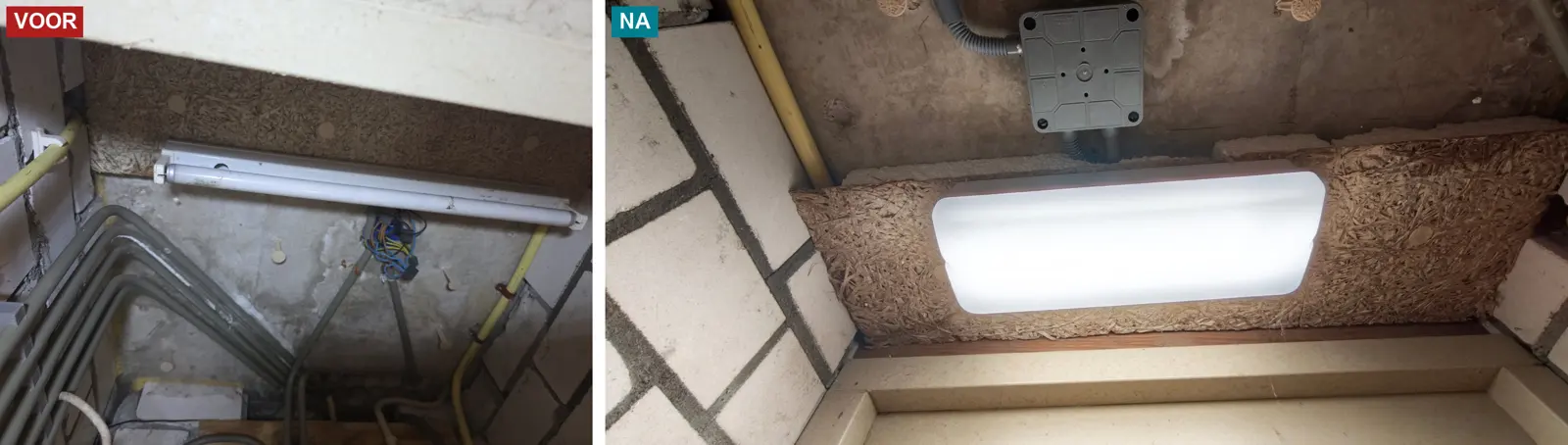Oude tl-bak in een meterkast vervangen door een ledarmatuur