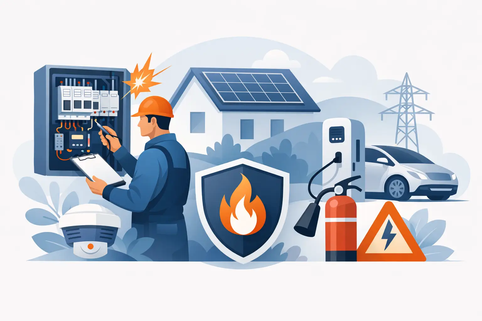 Brandveiligheid elektrische installatie keuring: inspecteur controleert verdeelkast op brandrisico